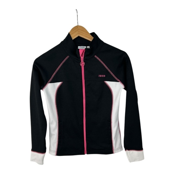 IZOD Movement Full Zip Jacket Womens Petite Small Black, Pink & White Y2K Preppy - Picture 1 of 7